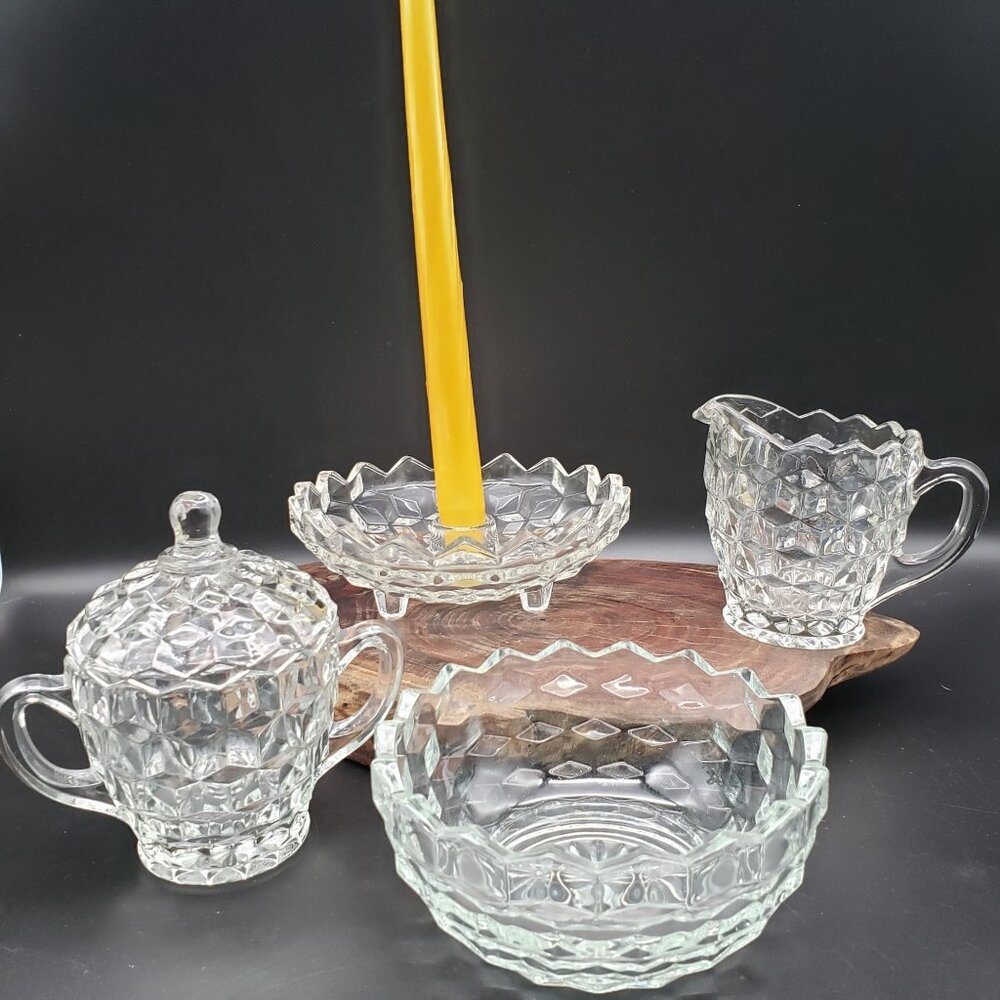 Vintage Colony Whitehall Clear Glass Table Set Sugar Creamer Candy Dish Candle